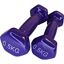 Гантелі по 0,5кг для фітнесу з вініловим покриттям 2шт, 1пара загальна вага 1кг, фіолетові, фото 2