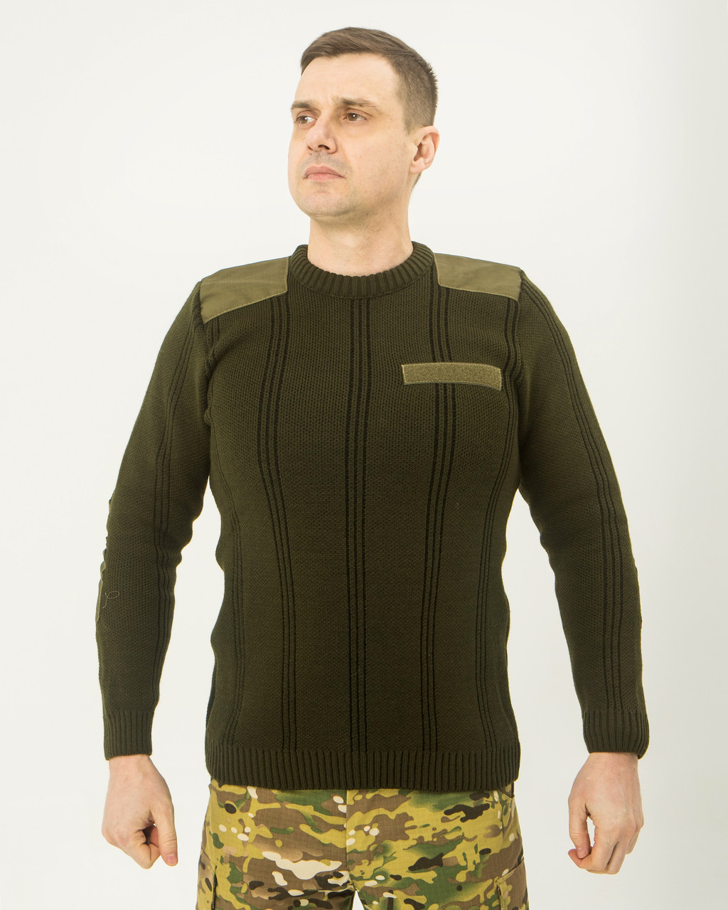 Светр чоловічий теплий в'язаний тактичний хакі, фото 1