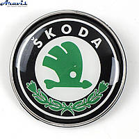 Емблема Skoda 78мм пластик 2 пуклі задня
