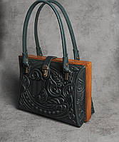 Уникальная вечерняя сумочка 'Калла', комбинация натуральной кожи и дерева