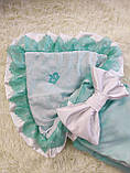Велюровий літній конверт ковдра для новонароджених, ментоловий, фото 2