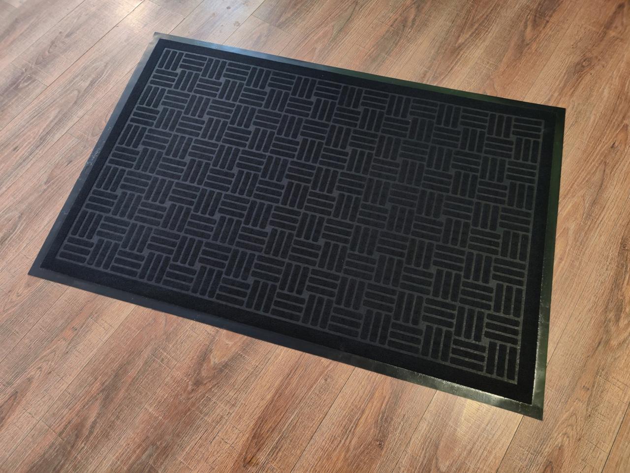 Брудозахисний придверний килим Рубчик квадрат 80х120 см Чорний