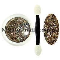 Новинка!Втирка для дизайну нігтів,цукровий корал, №06 (золоті пластівці)