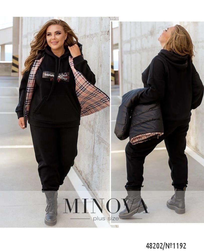 Вишуканий жіночий костюм трійка на флісі, тканина "Трикотаж трьохнитка+Плащівка" 50, 52 розмір 50