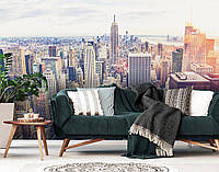 Флизелиновые фото обои в комнату 254x184 см 3Д Панорама мегаполиса Нью-Йорка (12119V4)+клей