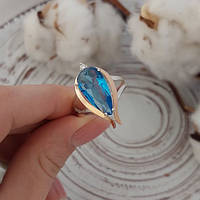 Набор серебряный подвеска и кольцо Имидж с золотыми вставками и большим голубым цирконом