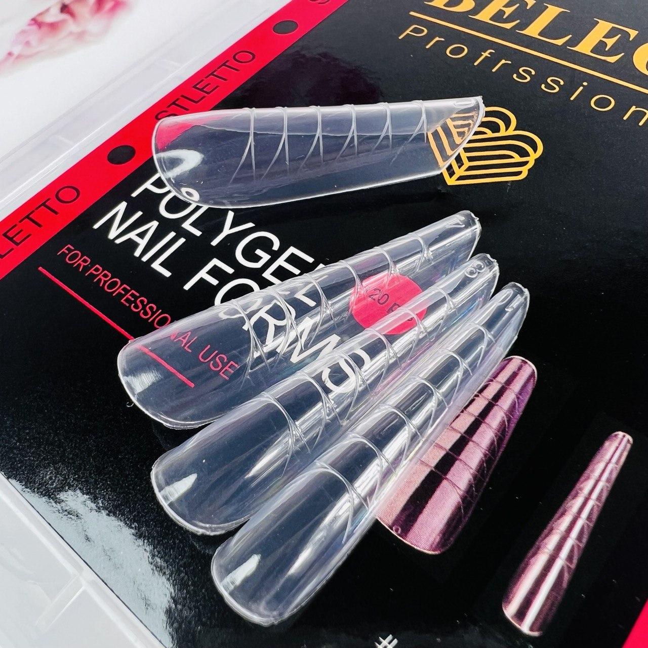 Верхні типси (верхні форми) BELEON (Stiletto) для роботи з полігелем, різні розміри 120 шт, фото 1