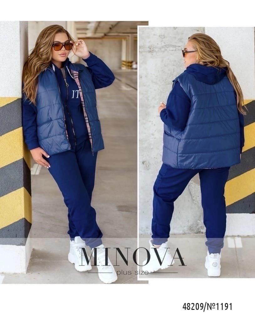 Вишуканий жіночий костюм трійка на флісі, тканина "Трикотаж трьохнитка+Плащівка" 52, 54, 62 розмір 52