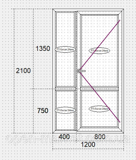 Металопластикові двері міжкімнатні, полуторні, із замком 1200х2100 мм, Безплатна доставка