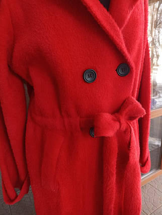 Жіноче тепле пальто-кардиган на ґудзиках з поясом T112k Червоний, фото 2