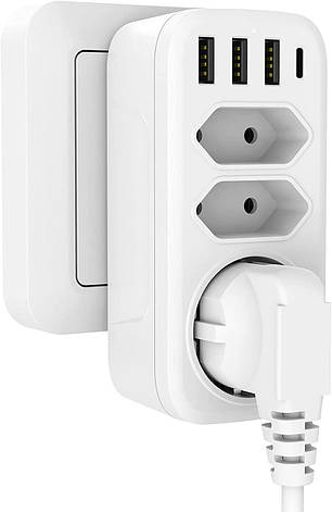 Подвійна вилка для розетки, адаптер для розетки Gafild 7 в 1 USB-гноздо 3-стороння багатофункціонал, Amazon, Ге, фото 1