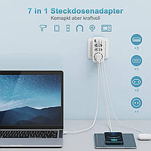 Подвійна вилка для розетки, адаптер для розетки Gafild 7 в 1 USB-гноздо 3-стороння багатофункціонал, Amazon, Ге, фото 3