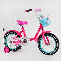 Двоколісний велосипед для дівчинки 12 дюймів SOFIA-N12-1, кошик, сидіння з ручкою, зі страхувальними колесами
