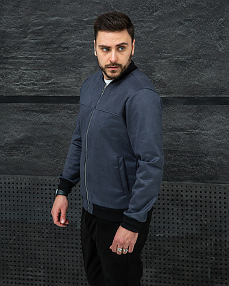 Чоловічий бомбер модний замшевий, чоловічі бомбери куртки короткі з кишенями без капюшона весна-осінь куртка, фото 3