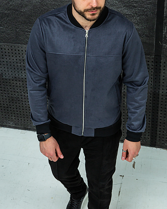 Чоловічий бомбер модний замшевий, чоловічі бомбери куртки короткі з кишенями без капюшона весна-осінь куртка, фото 2