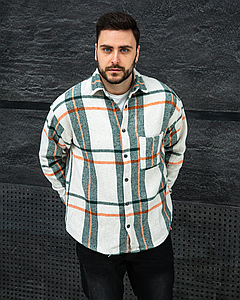 Чоловіча сорочка утеплена байкова біло зеленого кольору на хлопця чоловічі сорочки демісезонні під куртку