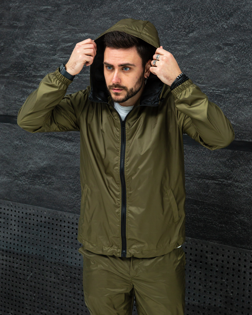 Чоловічий спортивний костюм плащівка весна осінь вітрозахисний чоловічі костюми на блискавці болоневий з підкладкою