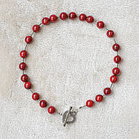 Чокер натуральный камень Кварц красный+застежка тогл Сердце d-10мм+- L-38см, цвет фурнитуры серебро