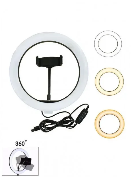 Кільцева світлодіодна лампа RING FILL LIGHT діаметром 26 см з тримачем телефону, живлення від USB без штатива 009344 Краща ціна
