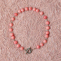 Чокер натуральный камень Турмалин розовый+застежка тогл Сердце d-10мм+- L-38см, цвет фурнитуры серебро