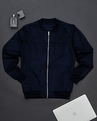 Бомбер чоловічий синій весна молодіжний замшевий короткий чоловічі бомбери стьобані модні повсякденні, фото 5