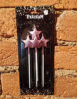 Набір свічок зірочка на палочці рожевий хром 4шт