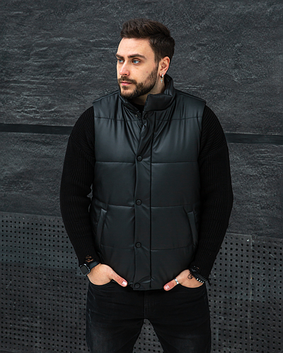 Купить Жилетка мужская кожанная дутая чёрная весенняя спортивная ...