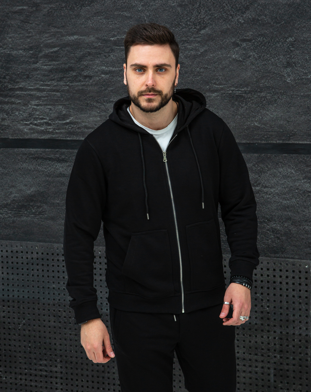 Спортивний костюм чоловічий чорний стильний повсякденний костюм на хлопця підлітка кофта на блискавці з капюшоном