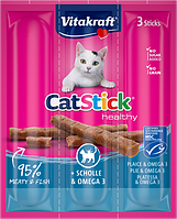 Лакомство для кошек Vitakraft мясные палочки с камбалой и Омега-3, 3 шт*6 г