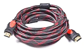 Кабель HDMI, версія 1.4, довжина 5 м, gold, 2 ферити, обплетення, круглий Black/RED