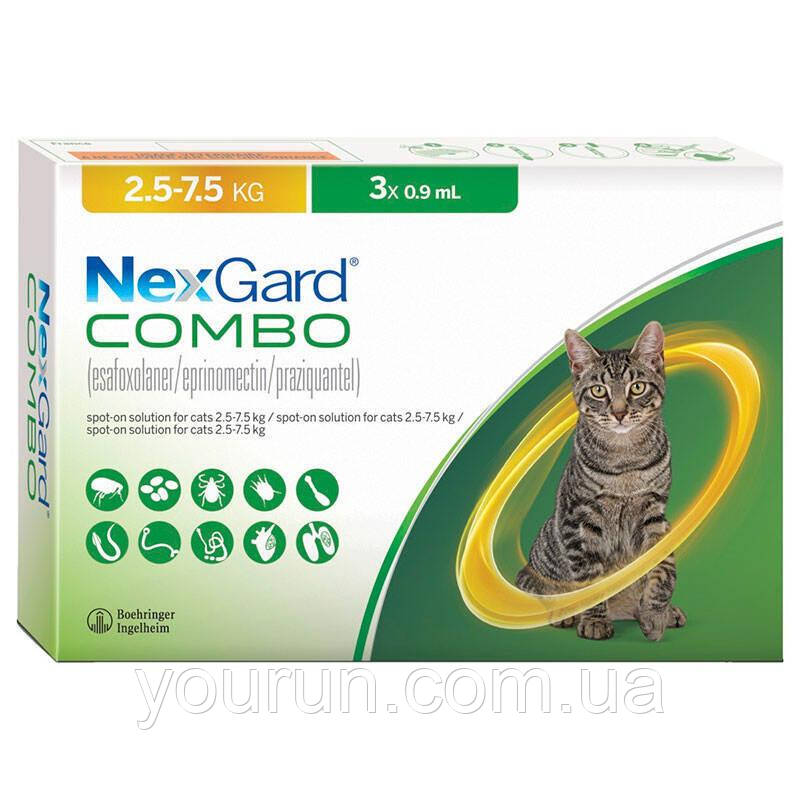 NexGard Combo (Нексгард Комбо) спот-он - Краплі на холку від бліх, кліщів та гельмінтів для котів від 2,5 до 7.5кг, фото 1