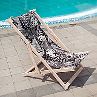 Кресло шезлонг раскладной для пляжа и бассейна деревянный, лежак пляжный Ночь в тропиках «T-s»