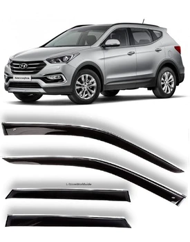 Дефлектори вікон вітровики Hyundai Santa Fe 2012-2018 (скотч) TopVisor з хромом молдингом
