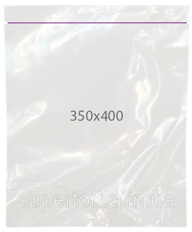 Пакет з фіолетовою смугою із замком Zip-lock розмір 350х400 мм 100 шт/уп., фото 1