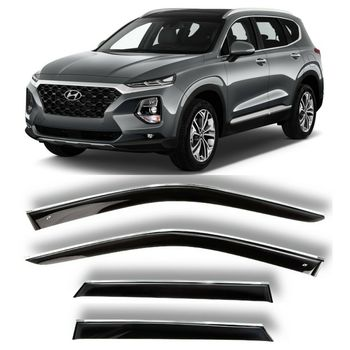 Дефлектори вікон вітровики Hyundai Santa Fe 2018 -> (скотч) TopVisor з хромом молдингом, фото 1
