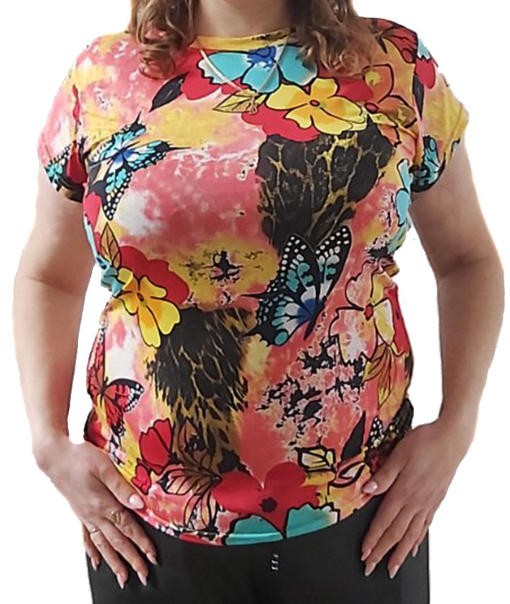 Опт жіноча яскрава літня футболка, трикотажні кольорові футболки для жінок, дорослий одяг р. 44 48 52 56