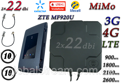 Комплект 4G/3G WiFi Роутер ZTE MF920U + Антенна MIMO 2×22dbi (44дб)