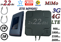 Комплект 4G/3G WiFi Роутер ZTE MF920U + Антенна MIMO 2×22dbi (44дб)