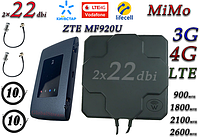 Полный комплект для 4G/LTE/3G c WiFi Роутер ZTE MF920U + Антенна планшетная MIMO 2×22dbi ( 44дб ) 698-2690 МГц