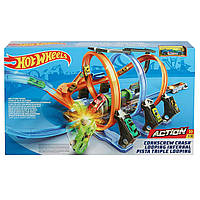 Трек Хот Вілс Неймовірні віражі Hot Wheels Corkscrew Crash Track with Motorized Boosters FTB65