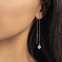 Срібні сережки протяжки Місяць і зірка з камінням