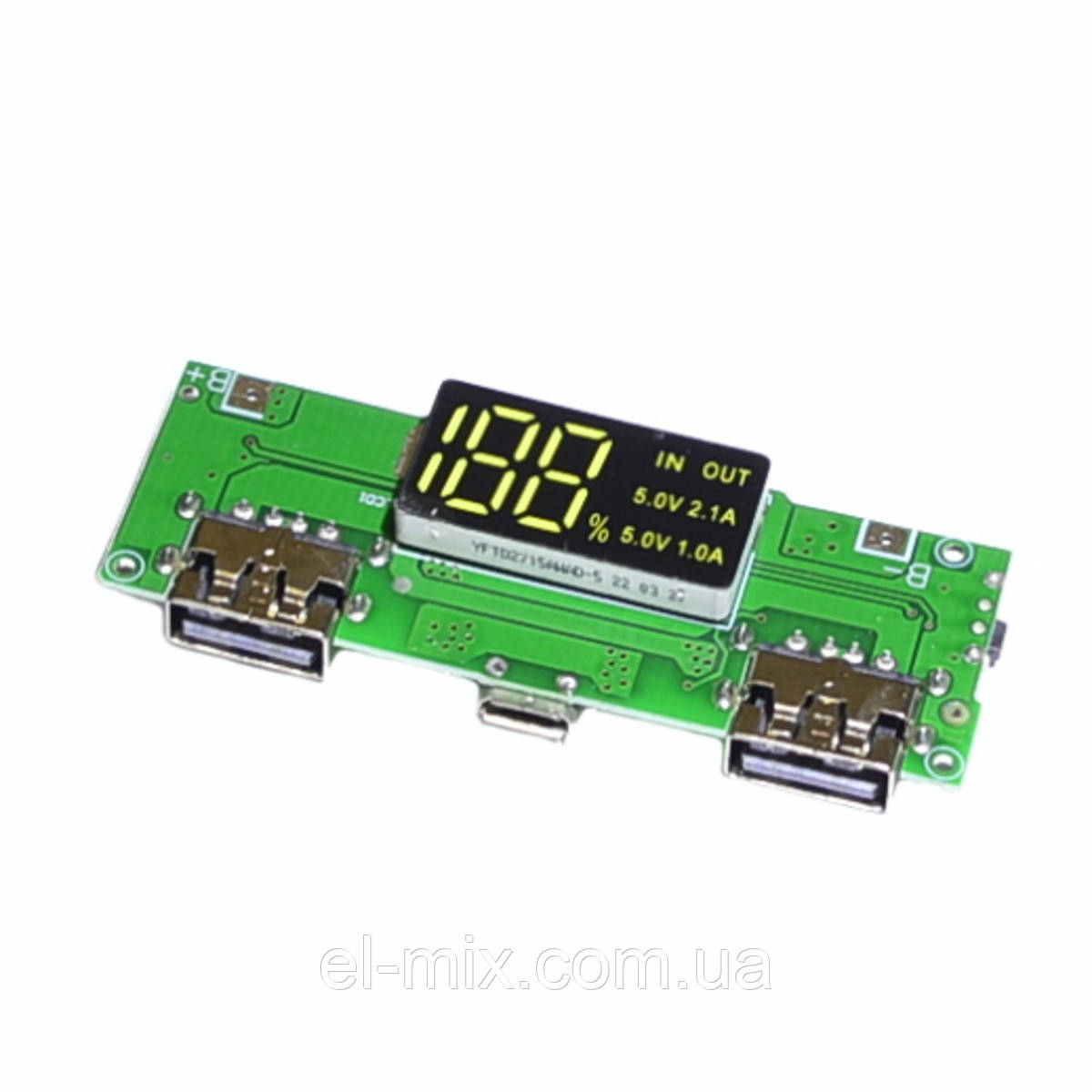 Модуль: плата ''Power Bank'', вх. мікро-USB, вих. 2xUSB (1А;2,1А), Китай