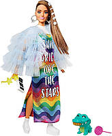 УЦЕНКА (Примятая коробка) Кукла Барби Экстра Модница в длинном радужном платье Barbie Extra Style #9 (GYJ78)