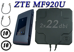 Комплект інтернету в селі Wi-Fi Роутер ZTE MF920U + Антена планшетна MIMO 2×22dbi ( 44 дб) 698-2690 МГц