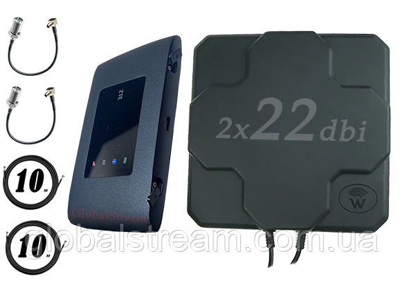 Повний комплект для 4G/LTE/3G з WiFi Роутер ZTE MF920U + Антена планшетна MIMO 2×22dbi ( 44 дб) 698-2690 МГц