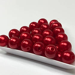 (20 грам) Намистини пластик Ø10 мм, Колір - Червоний перламутр
