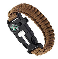 Браслет Paracord Flint-Fire + compass brown