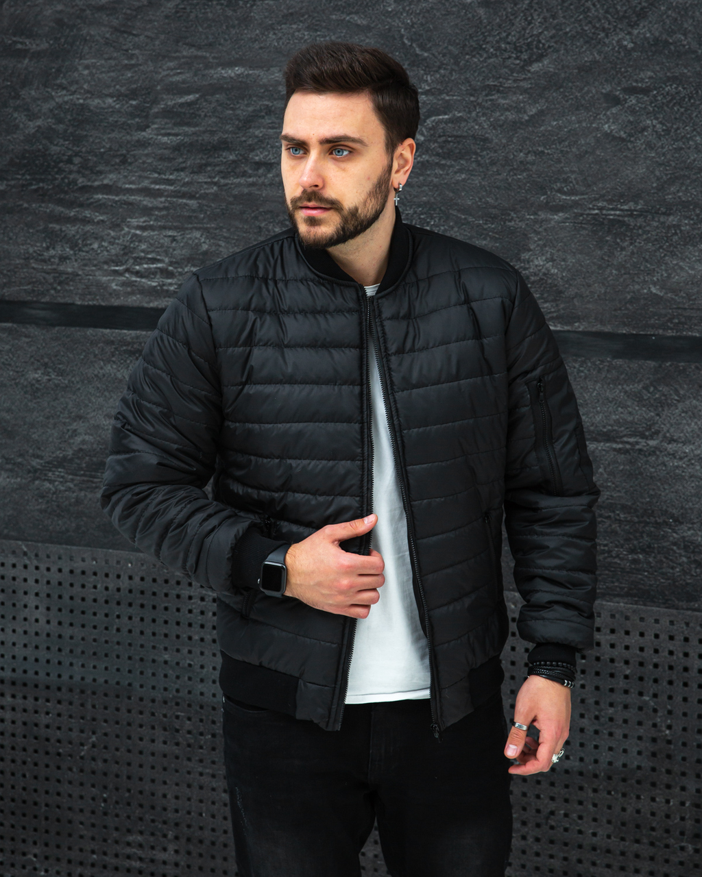 Чоловічий бомбер весняно-осінній Пітсбург чорний, Чоловічі куртки бомбери весняні короткі на блискавці L, Чорний