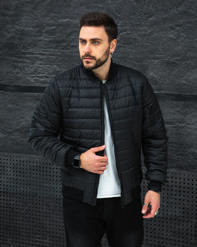 Чоловічий бомбер весняно-осінній Пітсбург чорний, Чоловічі куртки бомбери весняні короткі на блискавці L, Чорний, фото 1