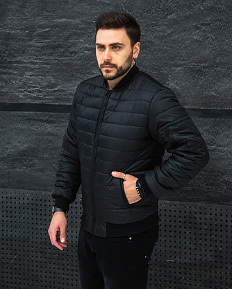 Чоловічий бомбер весняно-осінній Пітсбург чорний, Чоловічі куртки бомбери весняні короткі на блискавці L, Чорний, фото 3